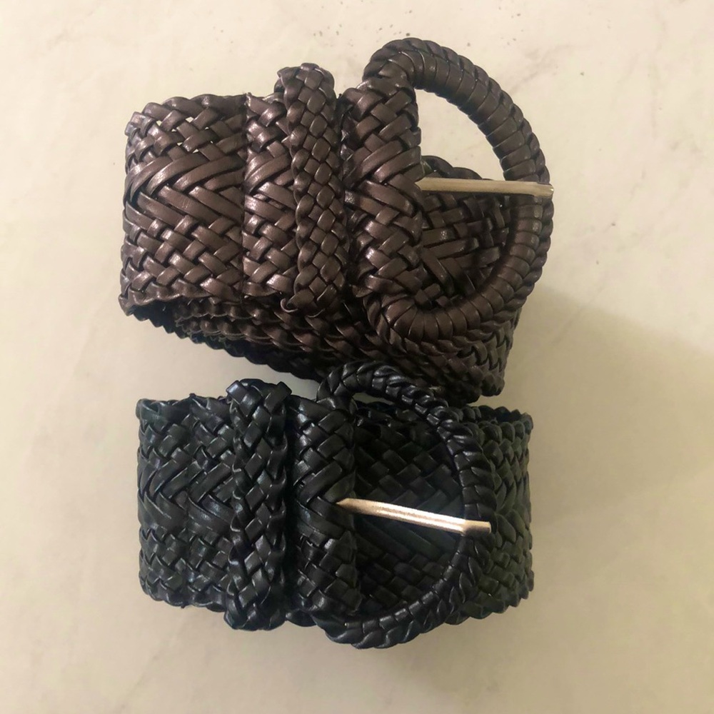 Set of 2 Woven Faux Leather Belts